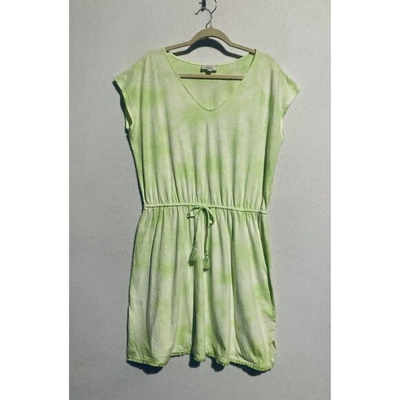 Loft Dress Womens Large Tie Dye V Neck Tassel Drawstring Waist Fringe Hem Boho - Picture 1 of 6